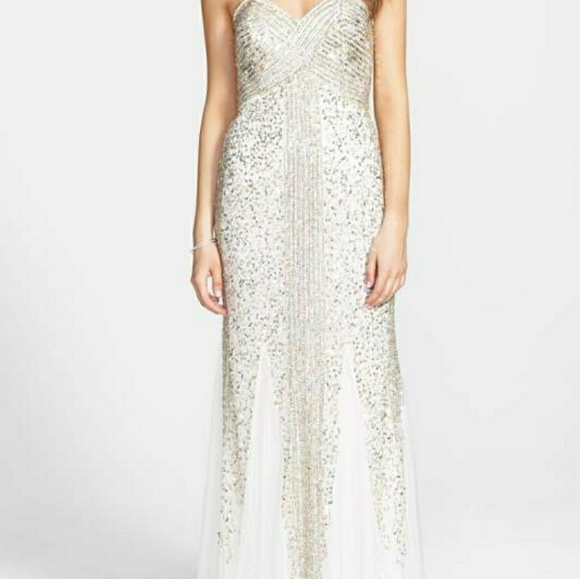 Joanna Chen New York Sequin Mesh strapless Gown - Picture 1 of 8